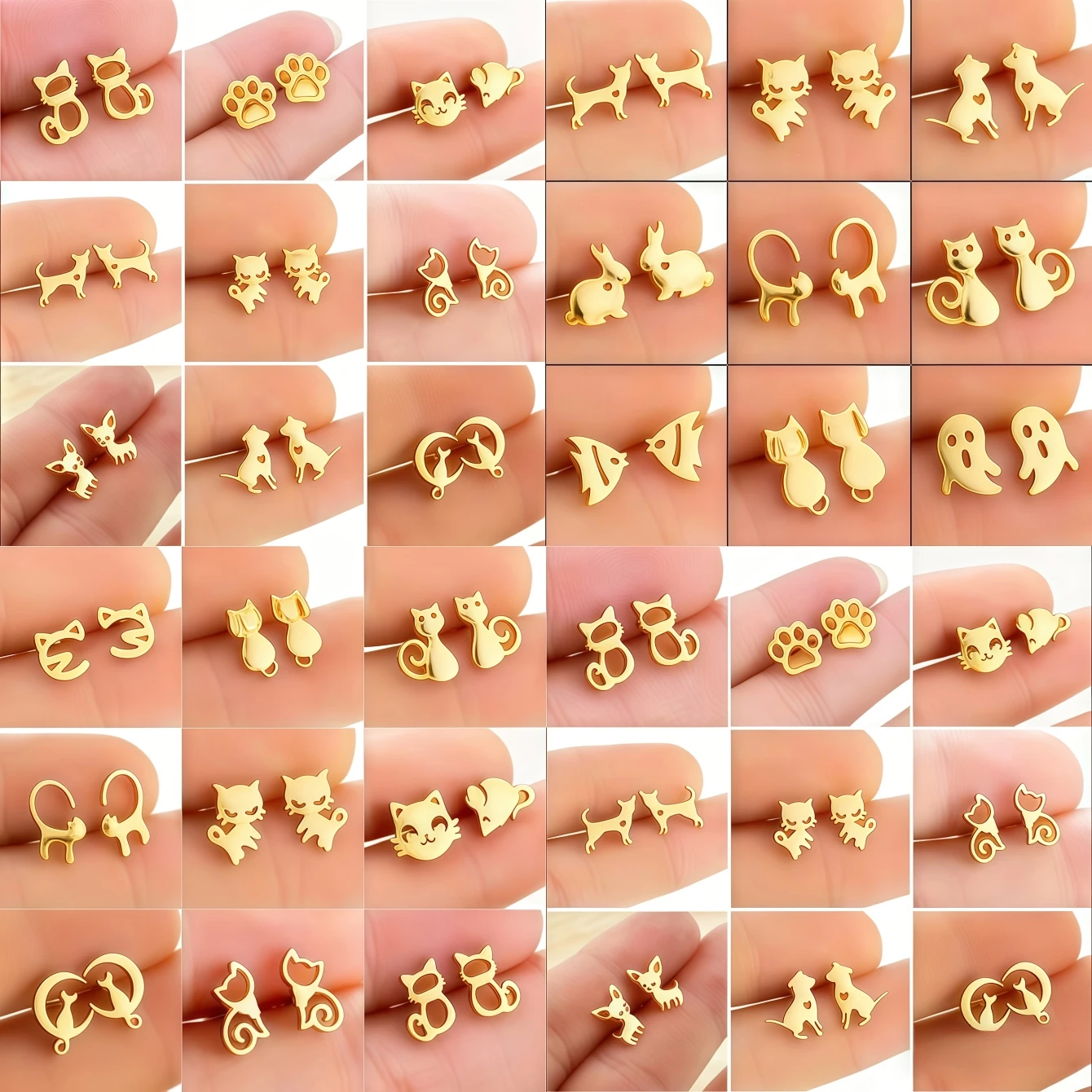 10/15/20/30/50Pairs Fashion Stainless Steel Stud Earrings For Women Mix Style Simple Fish Cat Dog Animal Ear Jewelry Party Gifts