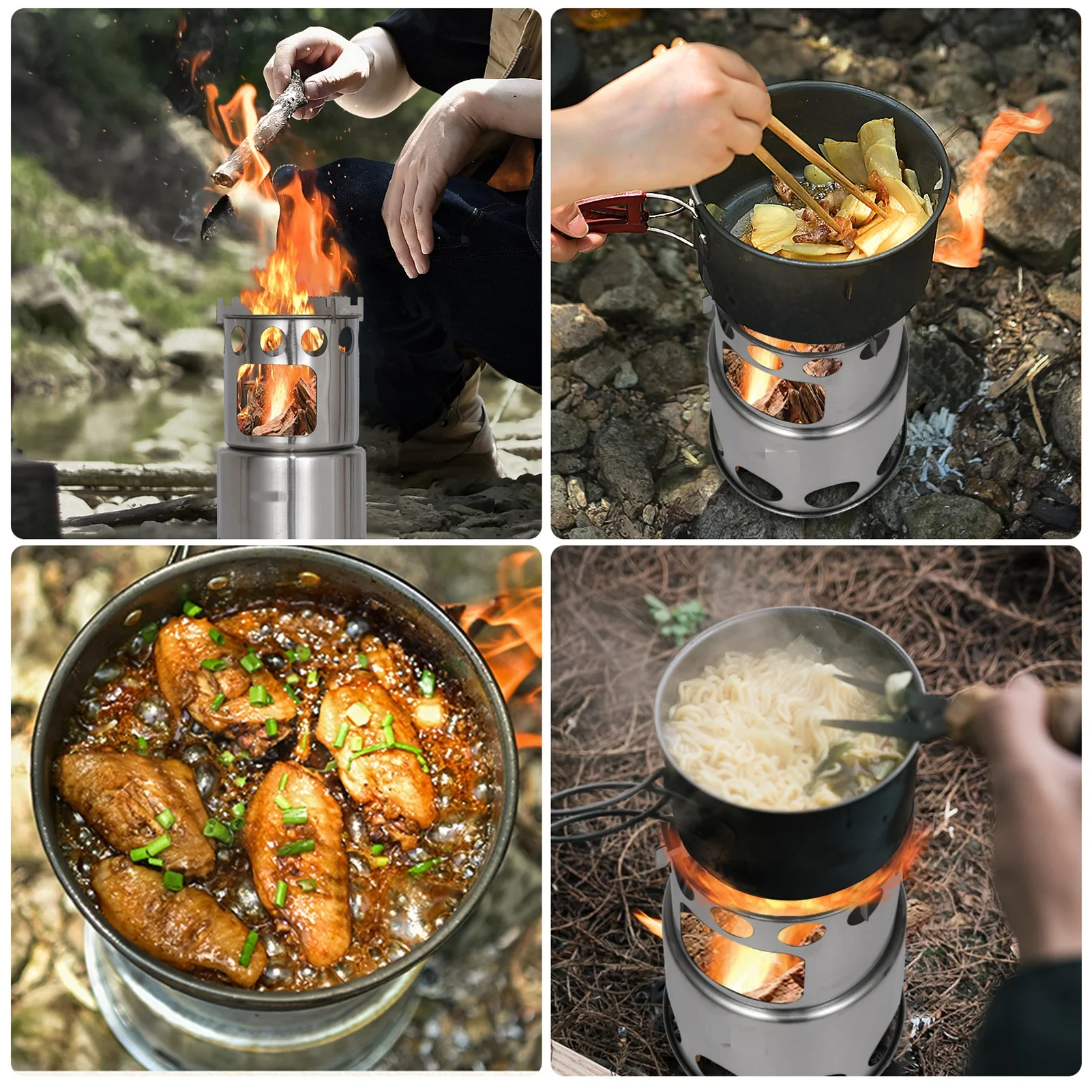 Camping Stove Portable Stainless Steel Lightweight Wood-Burning Stove Outdoor Cooking Picnic Camping Burner Wood-Burning Stove view 5