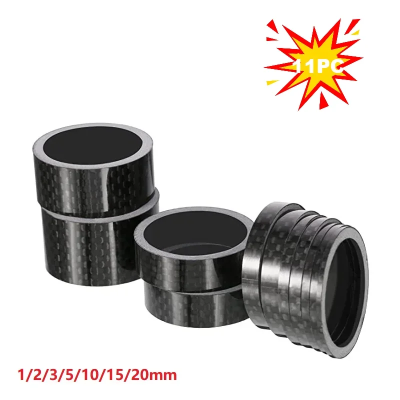 

11pc Set Bicycle Carbon Fiber Washer 1-1/8" Stem Washer Spacer 28.6mm MTB Front Fork 3/5/10/15/20mm Road Bike Accessories