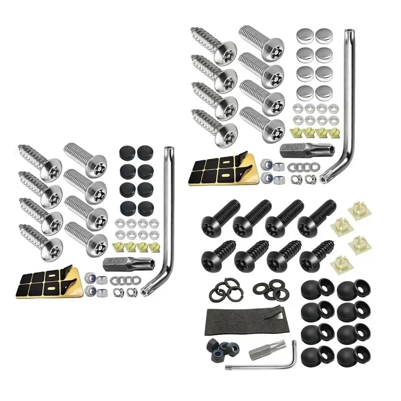 Universal for Stainless Steel License Plate Screws Set License Plate Mounting Hardware Nut Caps Cover License Plate Fastener