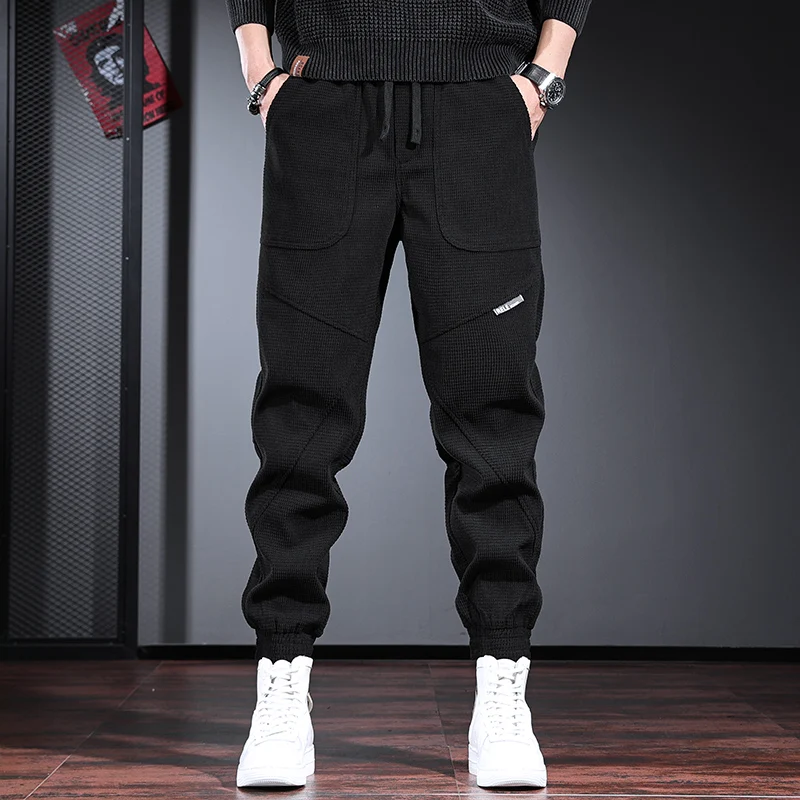Trendy Men's Fce Lined Loose Fit Casual Sports Pants Autumn Winter Low Waist Long Trousers Youth ular Sle Cuffed Ankles