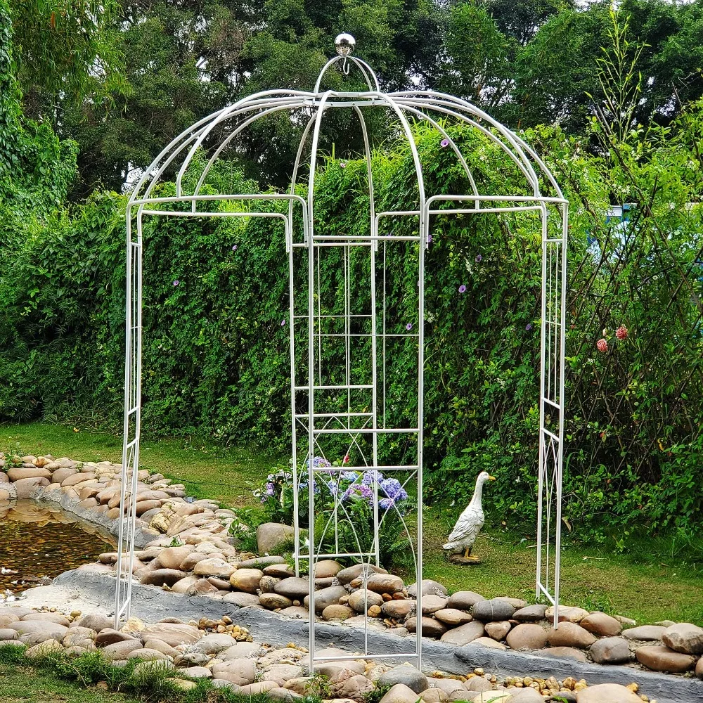 Arches Arbors Birdcage Shape, Metal Pergola Use for Garden Arbor Climbing Plants, White