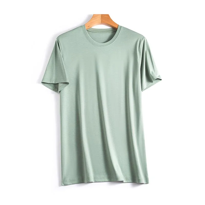 Summer Cotton Blend Mercerized T-shirt Men Worsted High-count Cool Feeling Silk Tee Non-ironing Solid Color Tops Male Clothings