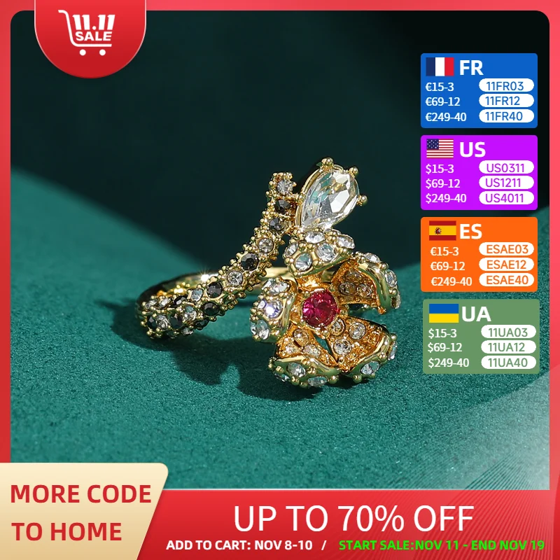 

Vintage Natural Stone Little Flower Rings Stereoscopic Rhinestone Gold Color For Woman Accessories Jewelry Trends 2025 New Gift