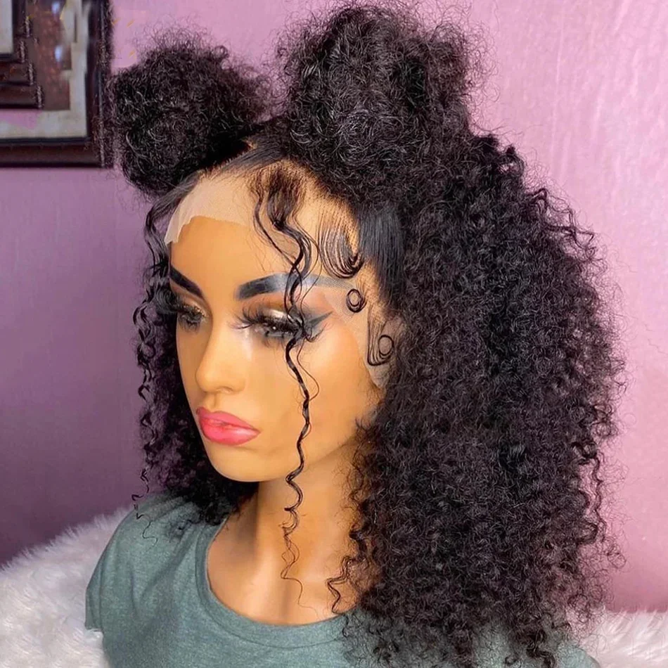 

Natural 26" Black 180 Density Kinky Curly Lace Front Wig For Black Women BabyHair Heat Resistant Glueless Preplucked Daily Wig