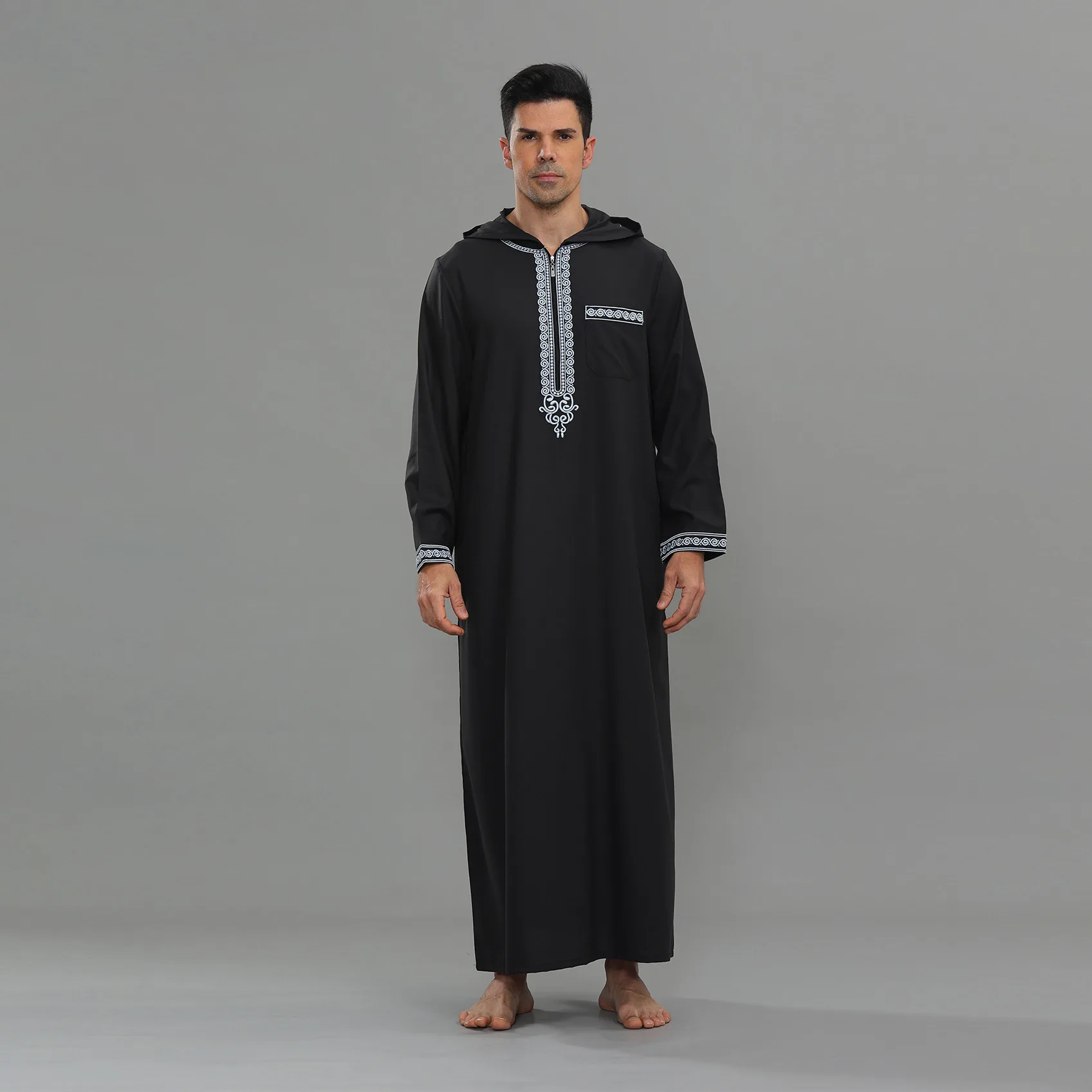 

Men Robe Muslim Hooded Jubba Thobe Zipper Saudi Arabic Thoub Abaya Caftan Daffah Dishdasha Islam Clothing Traditional Casual New