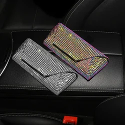 Shiny Diamond Crystal Car Glasses Case Auto Console Armrest Box Storage Organizer Eyeglasses Sunglasses Box Car Accessories