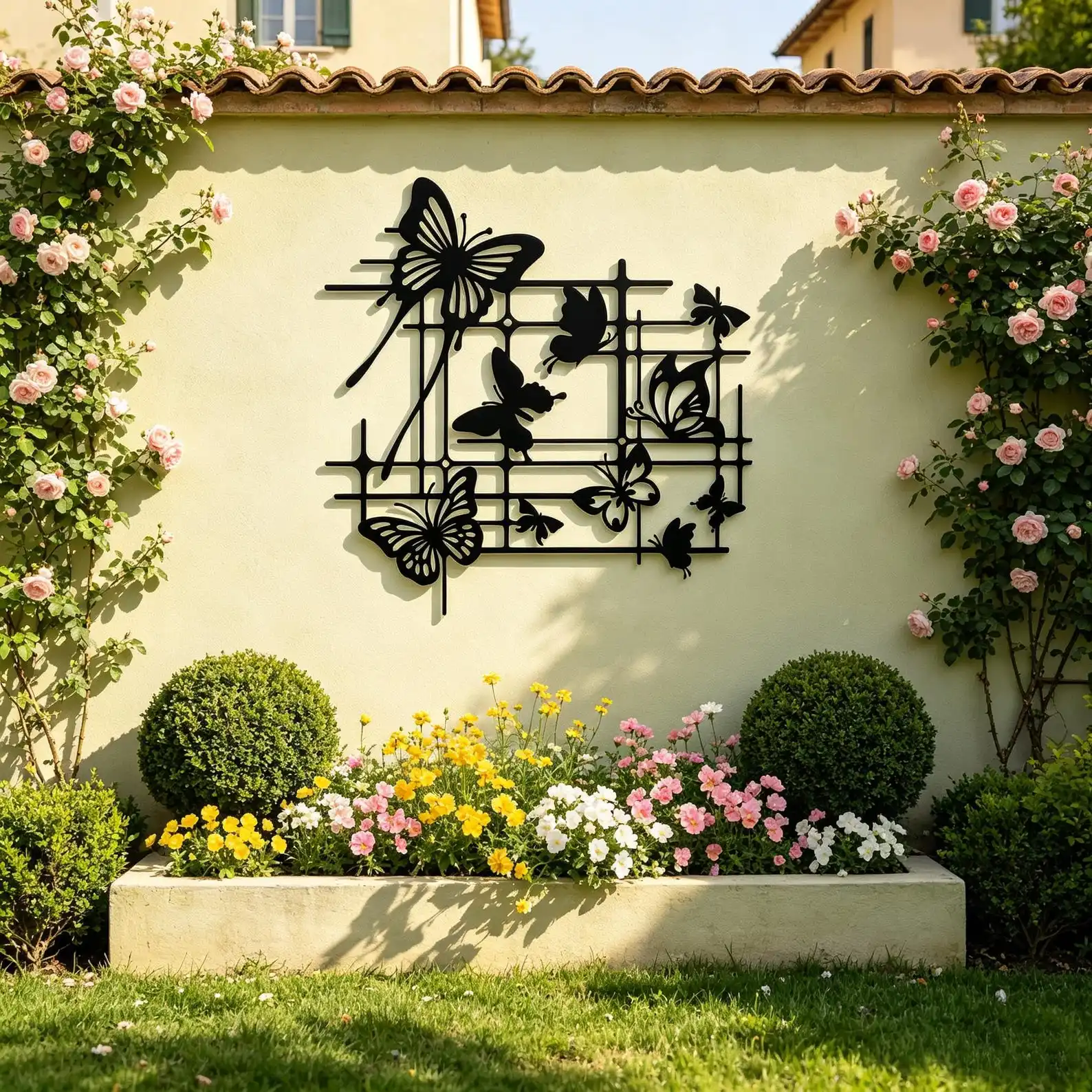 Geometric Grid Butterfly Cluster Metal Wall Art, Laser Cut 2D Flat Iron Silhouette, Elegant Whimsical Home Accent