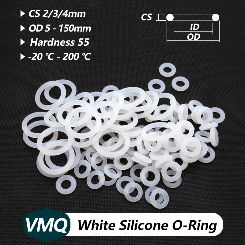 10pcs Food Grade VMQ O Ring Gasket Thickness 2/3/4mm OD 5mm - 150mm White Sealing Waterproof Washer Round O Shape Silicone ring