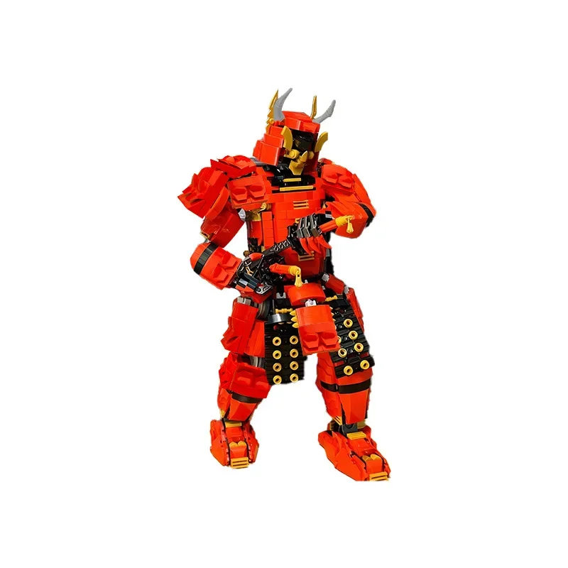 MOC-124601 Demons Samurais Mech Building Block Set Japanese Samurai Red Armor Robot Model DIY Kids Puzzle Toys Birthday Gift