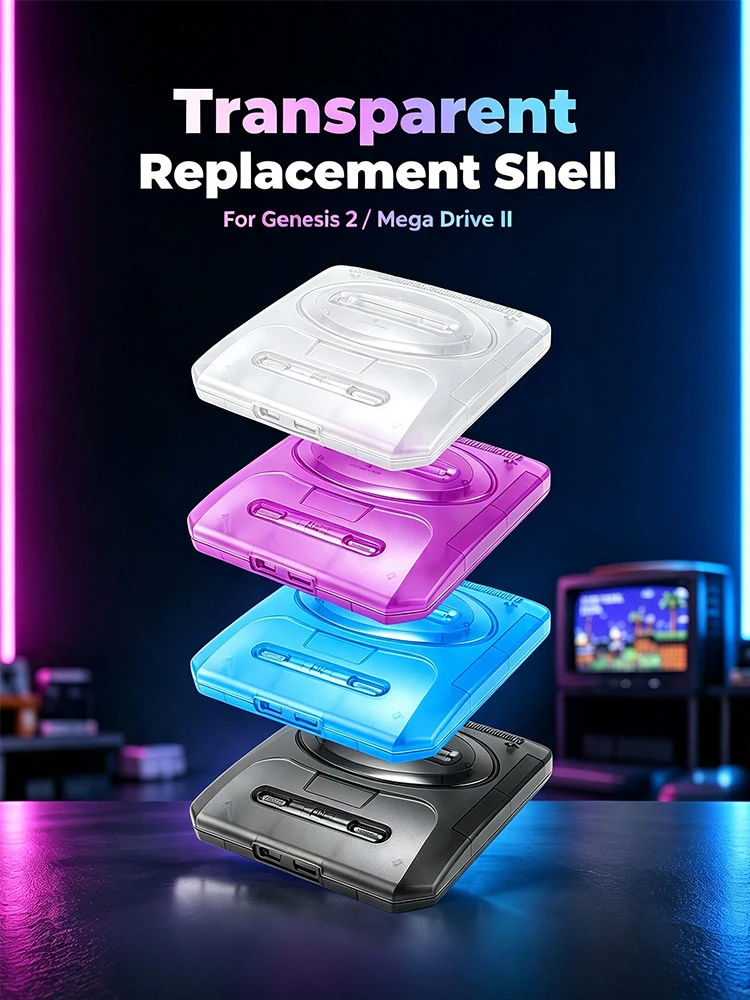 LinkRetro Transparente ABS-Ersatzhülle, Spritzguss-Schutzgehäuse für Sega Genesis 2 / MD2 Spielkonsole
