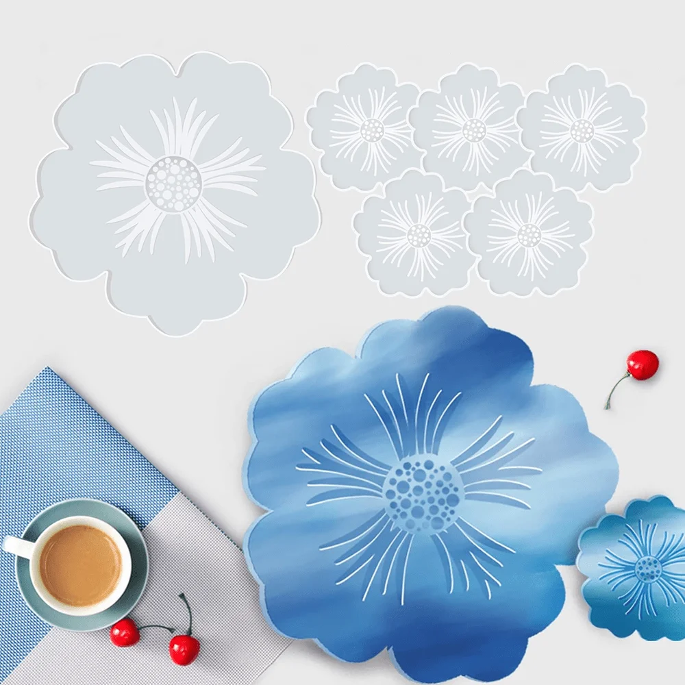 

Набор из 6 силиконовых форм для подносов и подставок под кружки, 1 большая форма для подноса и 5 маленьких форм, формы в форме цветов, для украшения дома