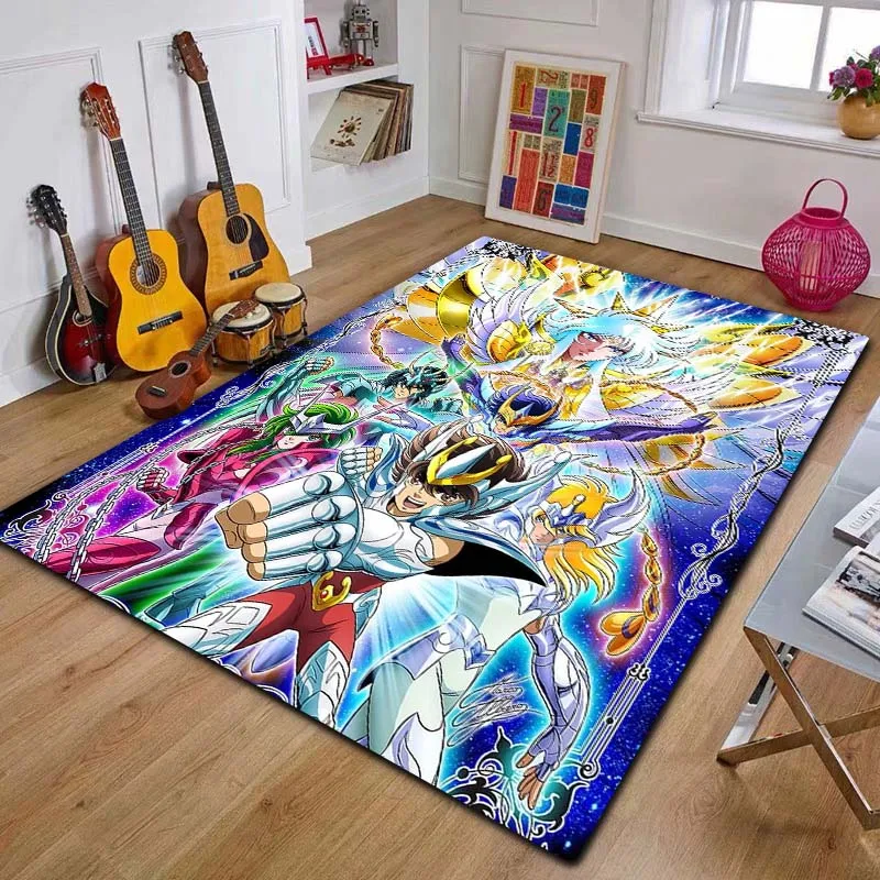 Alfombra Antideslizante de Gran Tamaño con Estampado Clásico de Anime Saint Seiya para Sala de Estar, Dormitorio, Decoración Interior del Hogar, Regalo Navideño