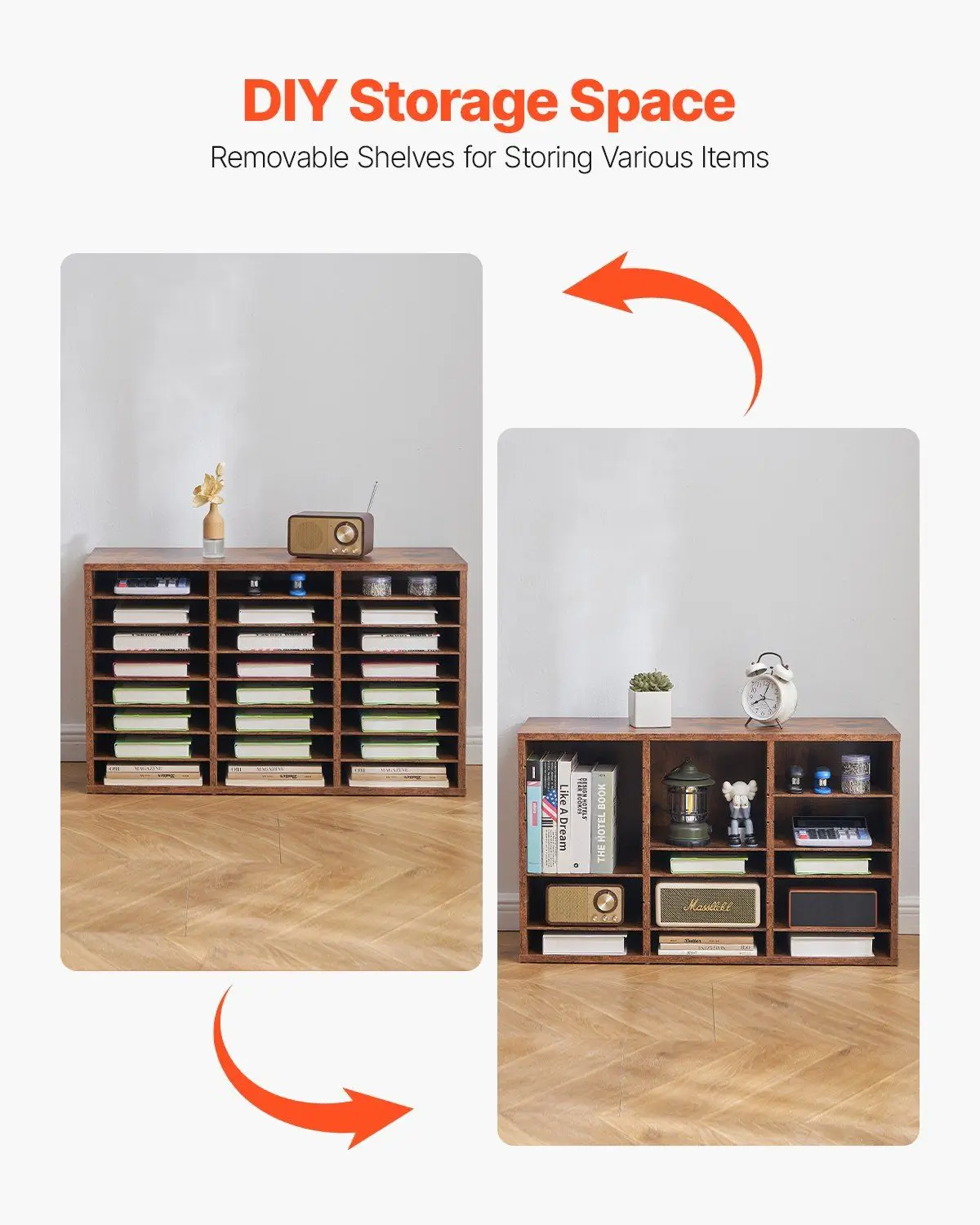 منظم أدب خشبي مكون من 24 حجرة مع أرفف قابلة للإزالة، فارز صندوق بريد المكتب، فارز الملفات الخشبية للمكتب والمنزل