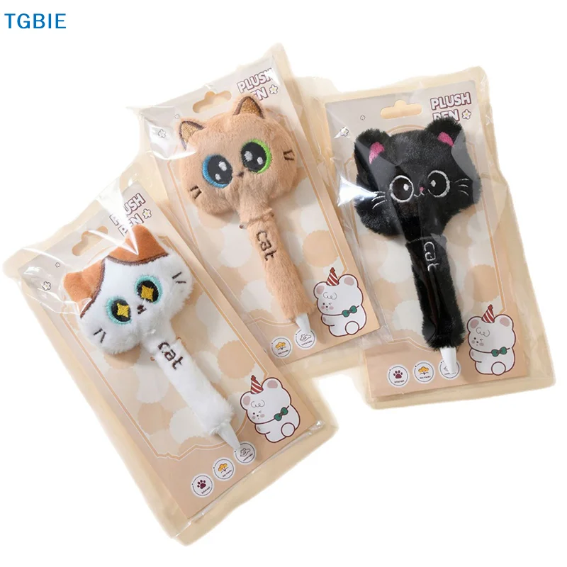 【TL】Creative Cute Cat Style Plush Gel Pens 0.5mm Black Quick-drying Click Pen For School Office Writing & Signature Stationery
