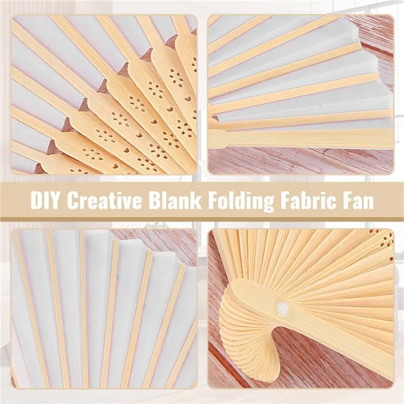 NEW-10X Fan In White Silk Fabric + Bamboo With Gift Bag In Muslin For Wedding Personalized Dancing Writing Painting