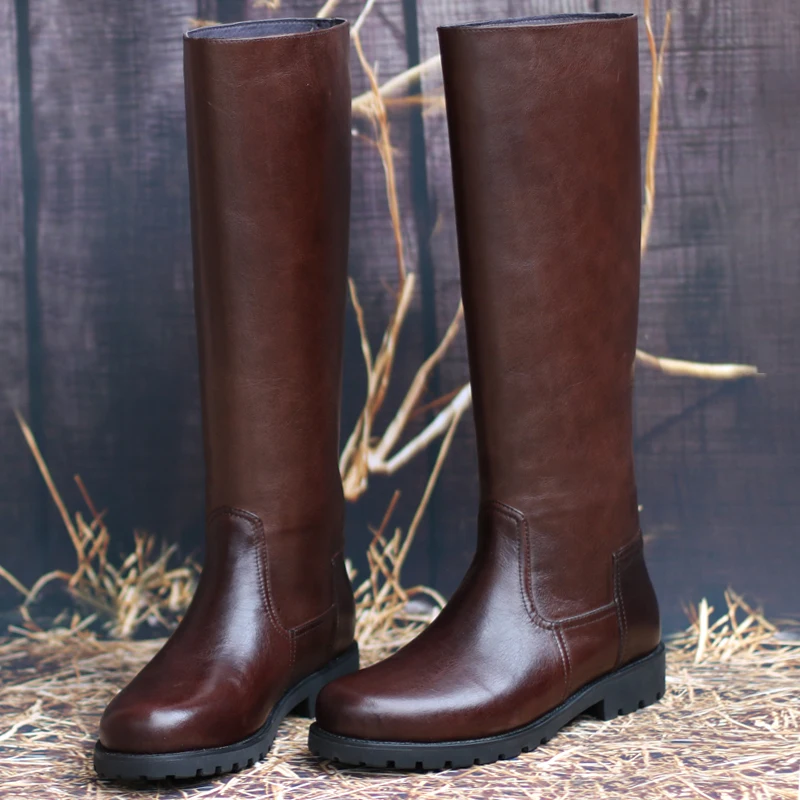 

Dark Brown Men's Tall Leather Boots, Motorcycle Boots, Equestrian Riding Boots, Police Patrol Boots, Full Grain Genuine Cowhide
