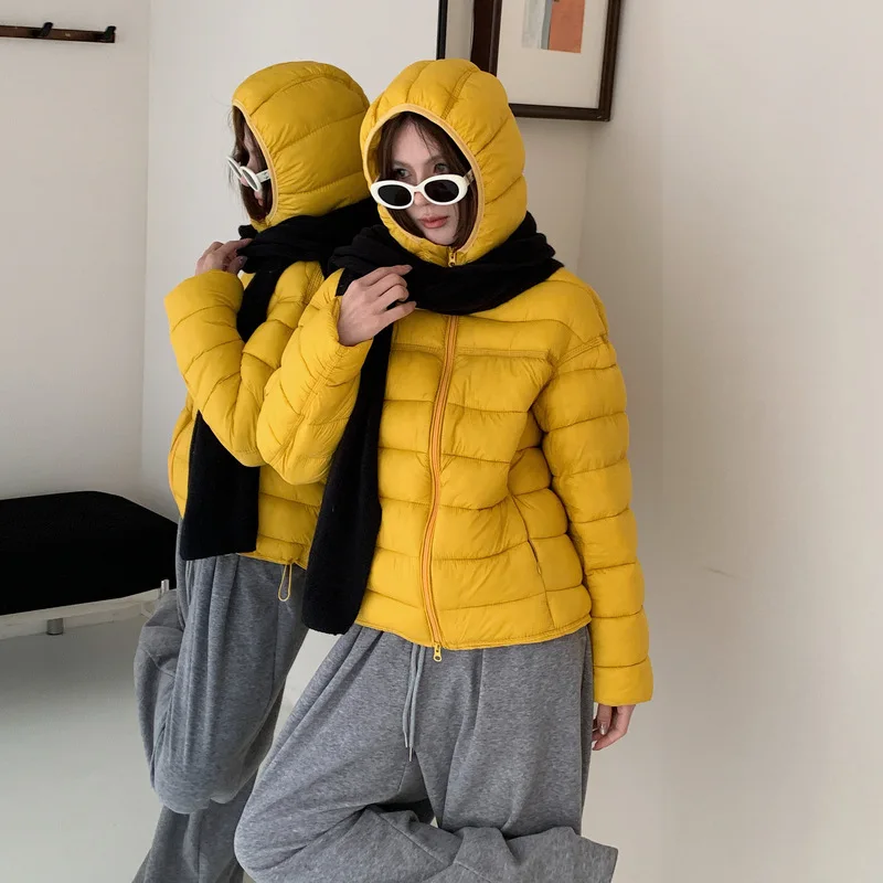 Autumn Winter Women Lightweight Puffer Jacket Quilted Hooded Cotton-Padded Coat Y2K Streetwear Windproof Outerwear Design Parka
