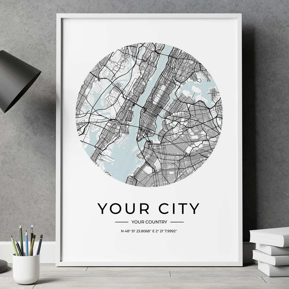 на заказ персонализированный современный черный любой город карта подарок настенное искусство холст печать плакатов картины картина для гостиной домашний декор