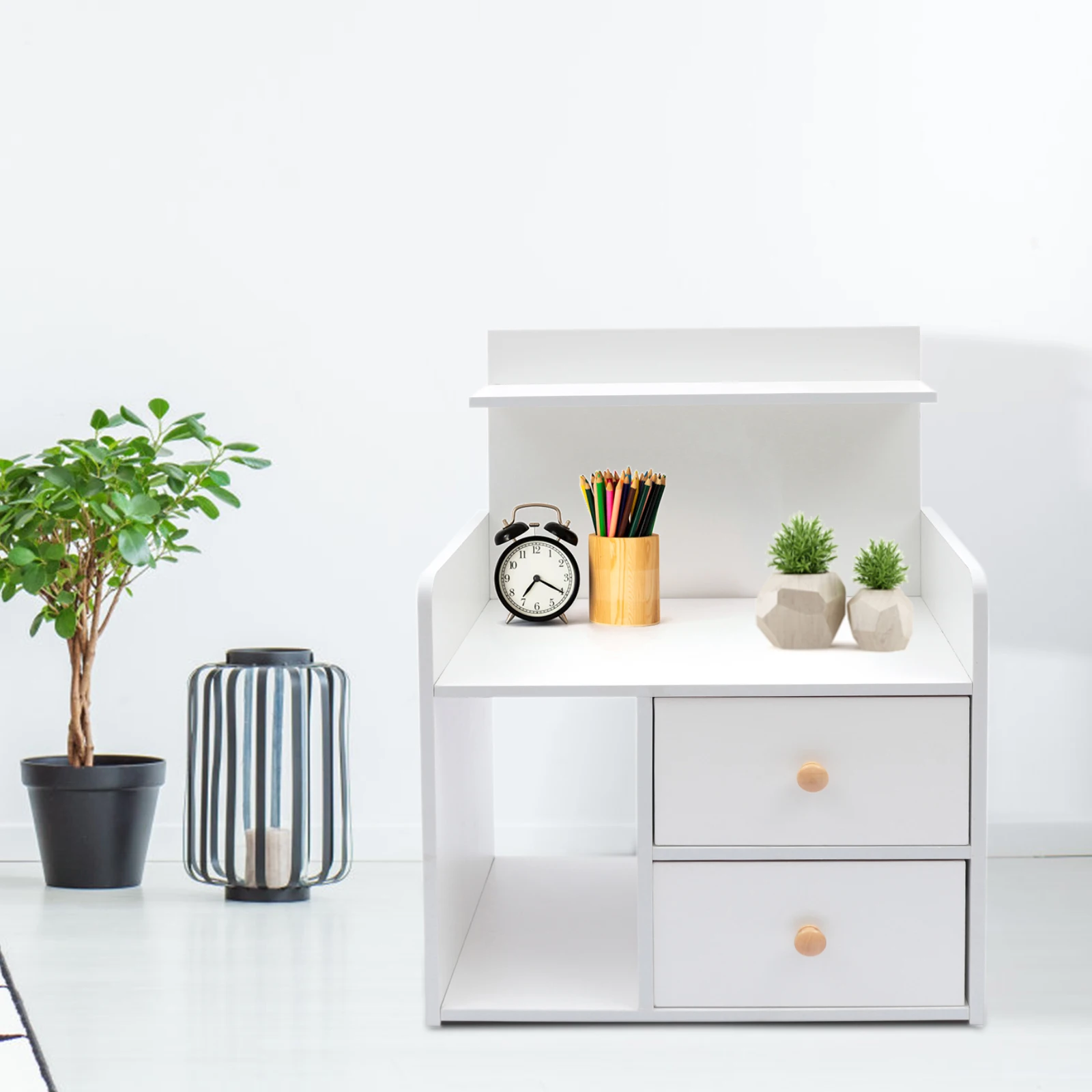 Mesita de noche con cajón, mesa auxiliar de sofá blanca, gabinete de almacenamiento para sala de estar, dormitorio o oficina