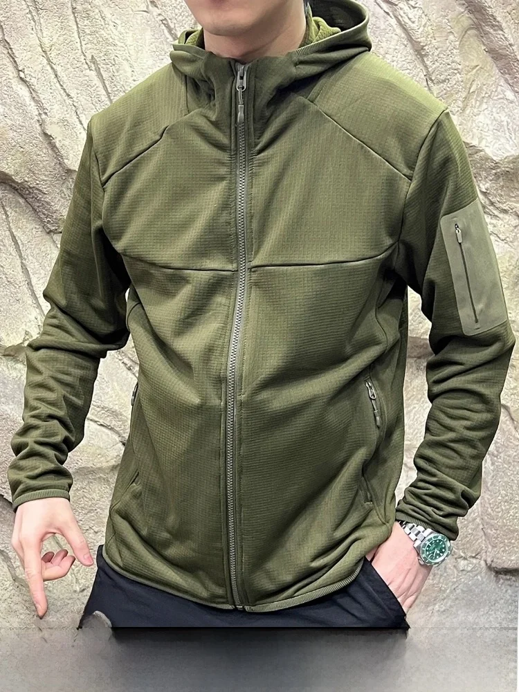 

Outdoor Men's Fce Jaet Lightweight Inteated Velvet Pred Glue ket Autumn Winter Hooded ab Fce Middle Layer J...