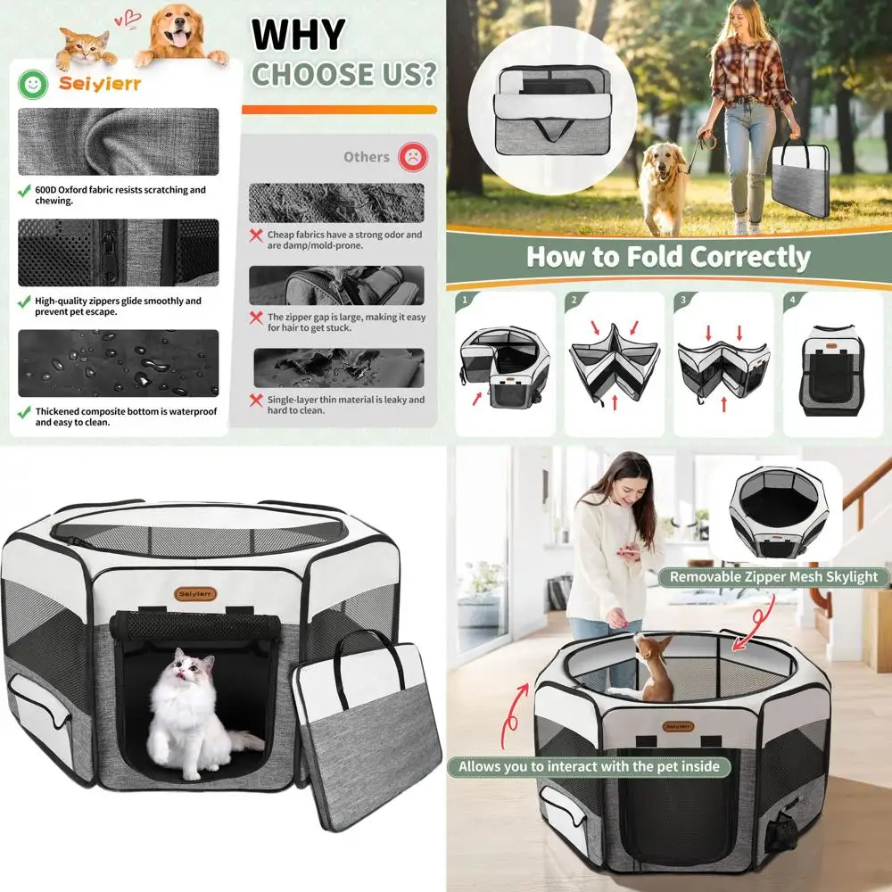 

Portable Folding Pet Playpen with Removable Shade for Small Dogs and Cats, Suitable for Indoor & Outdoor Use