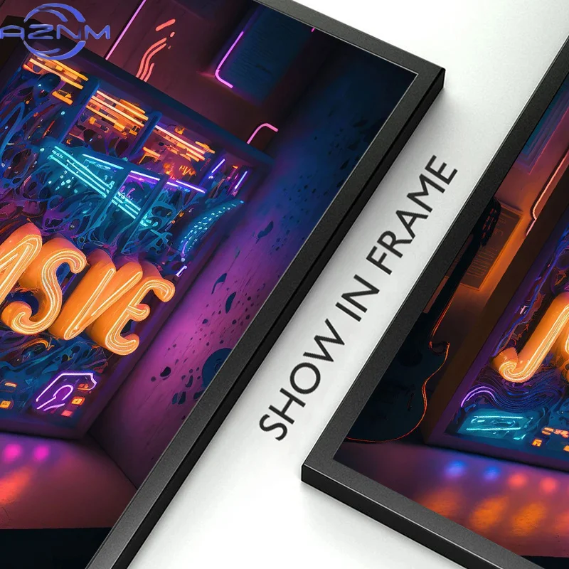Pop 80S Live Music Neon Punk Poster Aesthetics Dj Guitar Karaoke Headphones Canvas Painting Wall Art Home Room Decor No Lights view 4