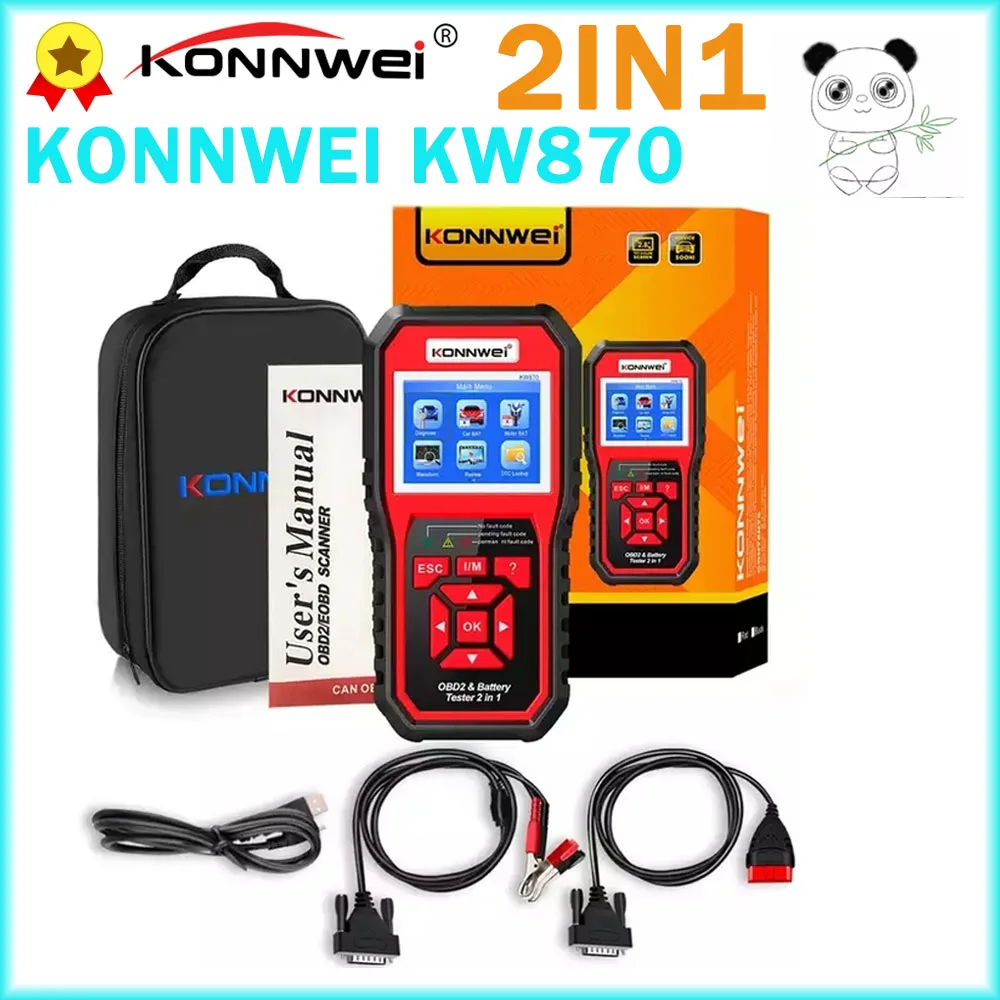 

KONNWEI KW870 For 6V 12V Car Motorcycle Battery Tester OBD2 Diagnostics Tool 2 in1 Cranking Charging Test Tools