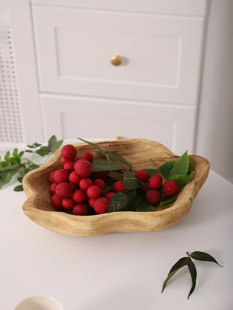 

Large Capacity Wood Snack Tray Fruit Basin Natural Solid Wood Fruit Basin Irregular Retro Living Room Table Fruit Tray