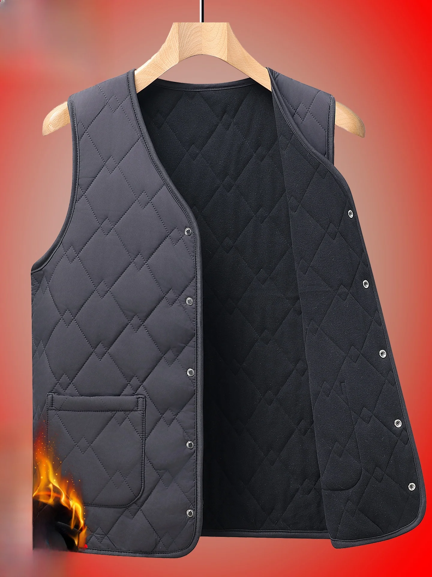 

Утепленный мужской жилет Thiened Fce: Теплая зимняя верхняя одежда, стильный V-образный вырез, стандартная длина, городской стиль, полиэстер