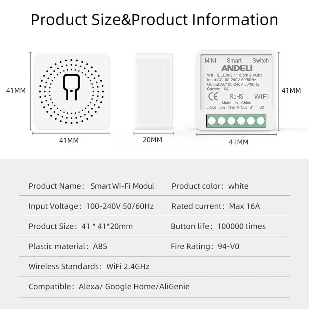 Anteli Swakarya WiFi Mini Smart Light Switch 16A Two Way Control Tuya/Smartlife APP Remote Control untuk Alexa Google Home Autation