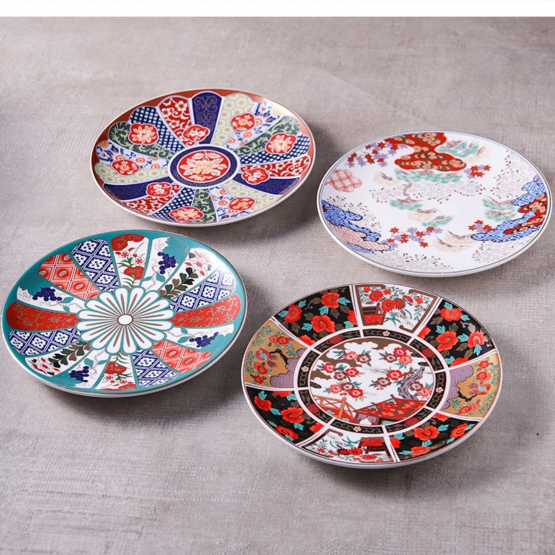 

8-inch ceramic Hand decal round flat dessert Hotel Restaurant cuisine Sashimi