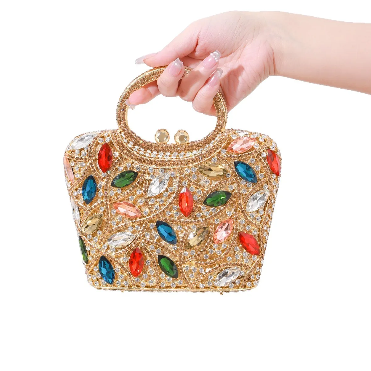 New Glass Color Diamond Evening Clutch Bags Women's Gem Water Diamond Handbags Alloy Material Hollow out Diamond Embellished...