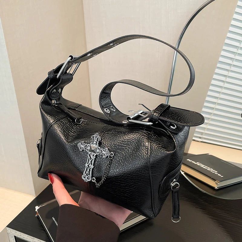 

Niche Gothic Cross Handbag, Fashionable Square Commuter Bag, Multi functional Handbag, Large Capacity Handbag