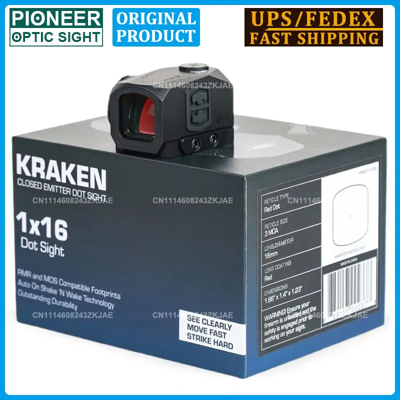 ORIGINAL Kraken 1×16 Closed Emitter Red Dot Sight 3MOA Reticle for ACRO Footprint Rifle Scope Pistol Handgun Reflex Optic Sight
