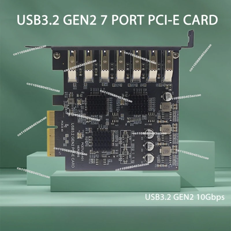 For USB3.2 Expansion Card GEN2 7 Port Side Plug TYPE-A Port PCI-E 4X ASM3142 10Gbps