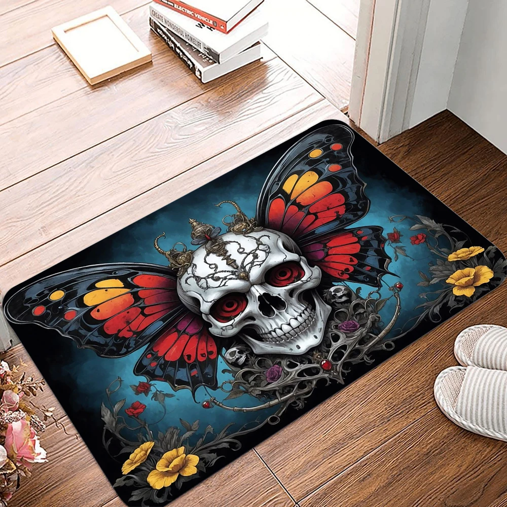 Evil Flowers and Skeleton Terror Anti Slip Door Mat Floor Mat Carpet Carpet Kitchen Entrance Home Balcony Foot Mat