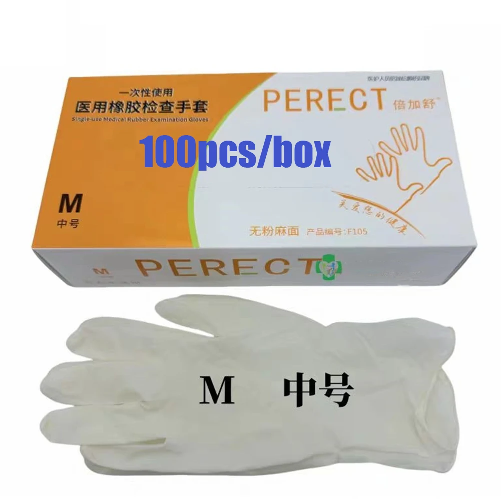 100pcs Single-Use Natural Rubber Latex Examination Gloves Powder-Free Textured Inspection Gloves for Protection