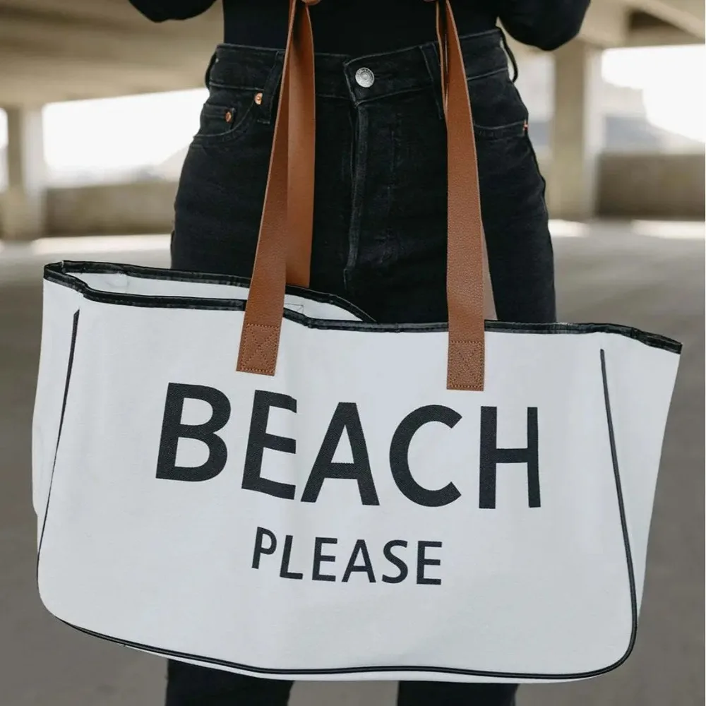 Foldable Canvas Travel Bag Large Capacity Letter Printed Tote Bag Vintage Beach Overnight Bag Weekend