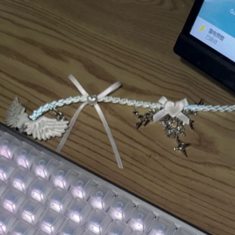 Moon Star Keyboard Cable Custom  Handmade 8k Rgb 1.3m 1-to-1 Usb-c Bow Wing Pendant Decor Coiled  Decorative Esports Game Cables