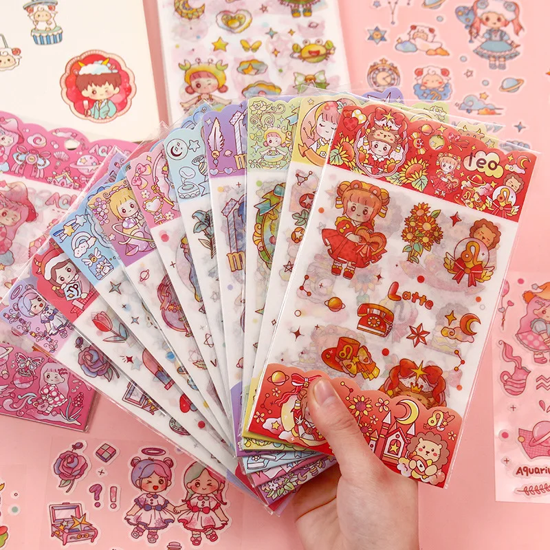 Koreaanse Leuke 12 Constellation Serie Stickers Meisje Dagboek Decoratief Patroon Cartoon Student Diy Hand Account Briefpapier Kawaii