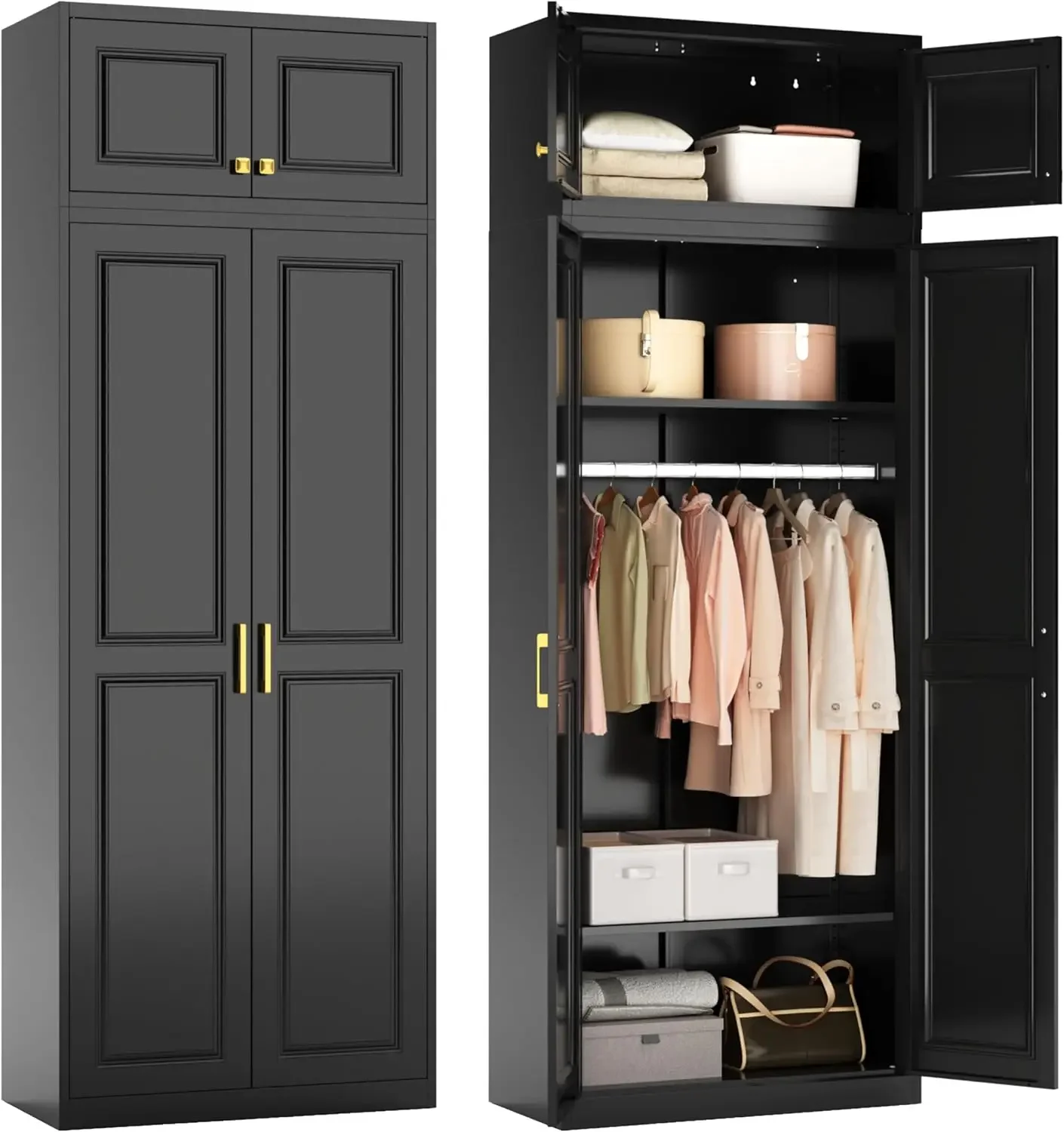 

86 Inch Tall Wardrobe Armoire with Hanging Rod, 18" D x 32" W x 86" H, Shipped in Two Packages