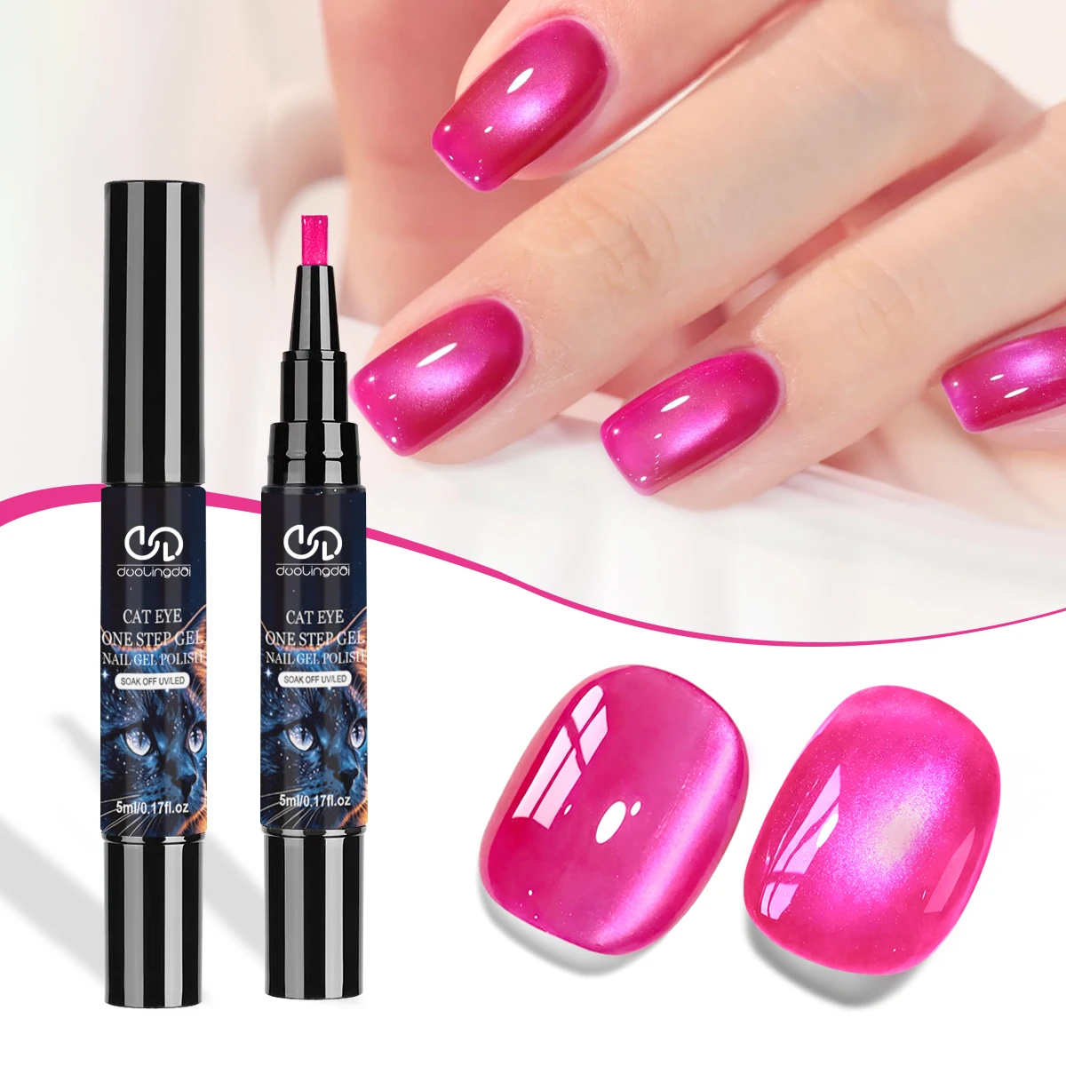 Nail Art One Stroke - Rose Red Cat Eye One-Step Nail