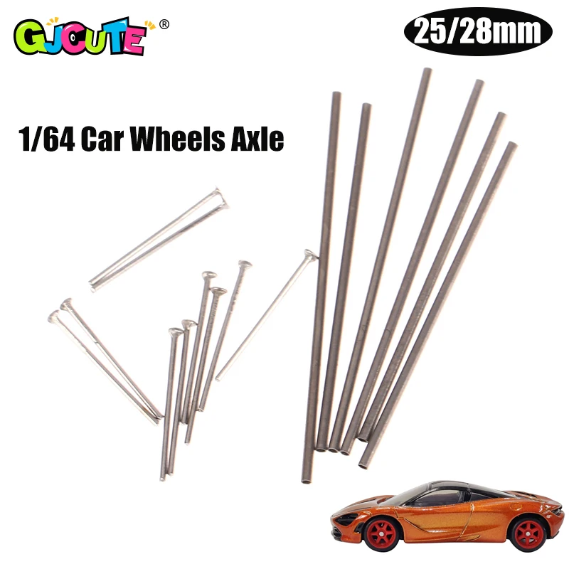 5Set 1/64 Alloy Car Wheels Axle 25mm/28mm Hollow Shaft w Nails Pin for 1:64 HW/Matchbox/Tomeca Model Cars