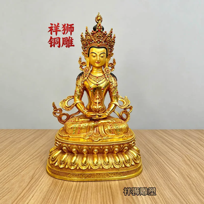 HT Handcrafted Solid Gold Longevity Buddha Sculpture for Home Decoration, Large-Scale Manufacturer Direct Supply