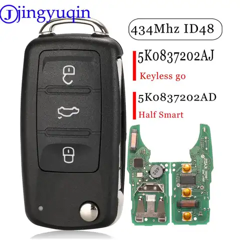 Keyless go 5K0837202AJ jingyuqin 3 Botões do Controle Remoto Chave em branco Para VW Polo Tiguan Touran Caddy Eos Golf Jetta Beetle