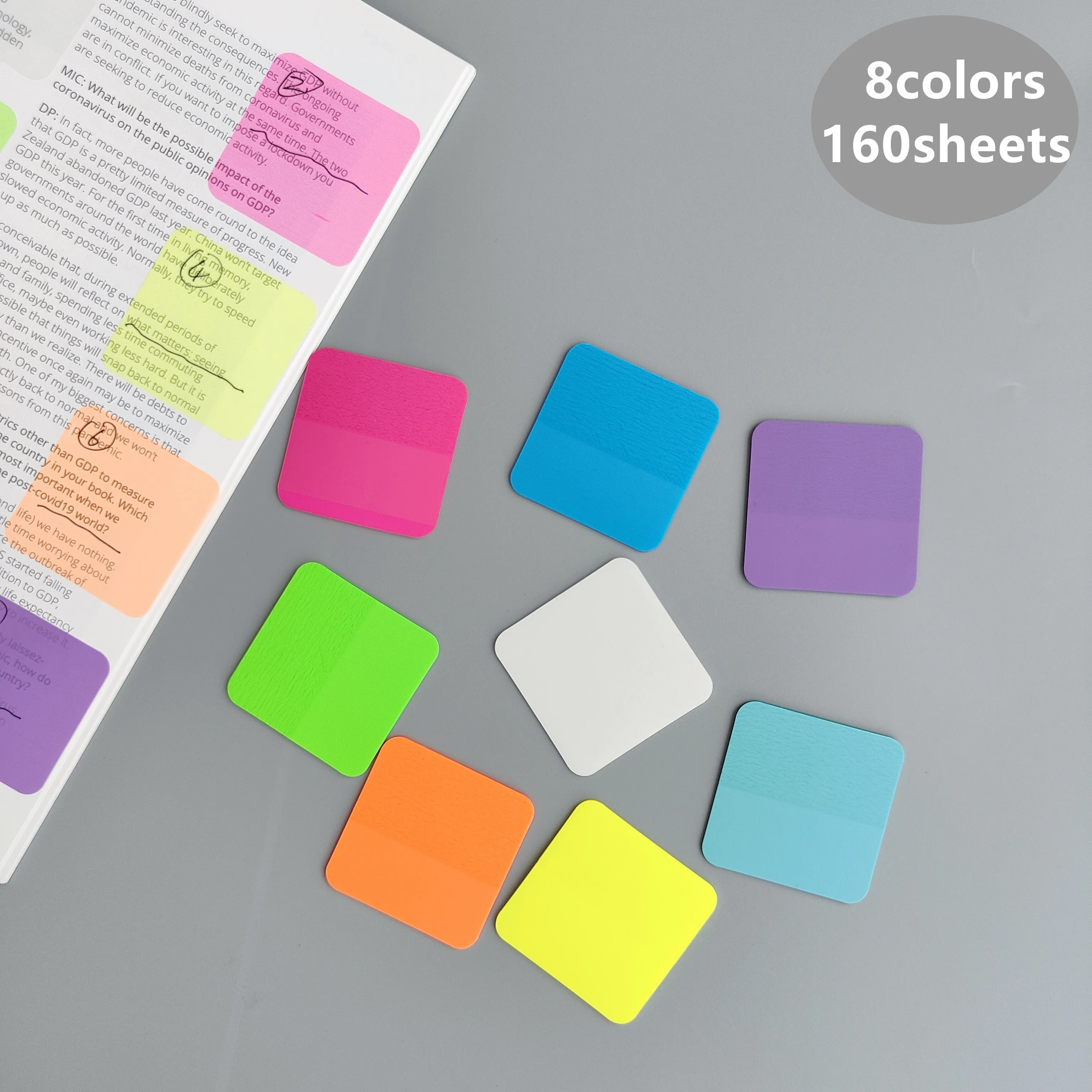 Transparente Sticky Notes Scrapes Adesivos, Nota Pads Papel, Clear Notepad, Papelaria Escolar, Material de Escritório, 8 Cores, 160 Folhas