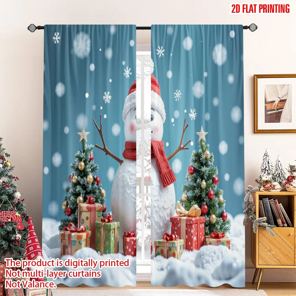 

2pcs 2D flat printing Merry Christmas Curtain Christmas Snowman Gift Holiday Polyester Without Electricity 0 for Room bedroom