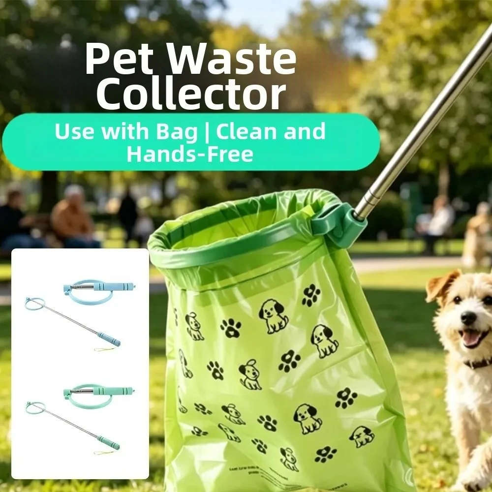 Retractable Dog Poop Scooper Long Handle Non-Contact Dog Poop Catcher Foldable Scalable Pet Waste Cleaner Dog Walking