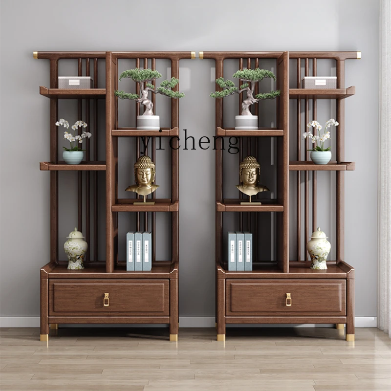 

Tqh New Chinese Style Solid Wood Home Storage Rack Flower Stand Walnut Wall Mounted Storage Rack